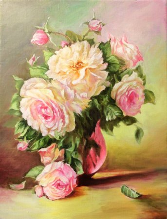 Букет роз в розовой вазе