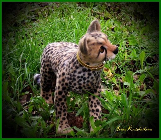 Котёнок гепарда. Интерьерная игрушка из шерсти.