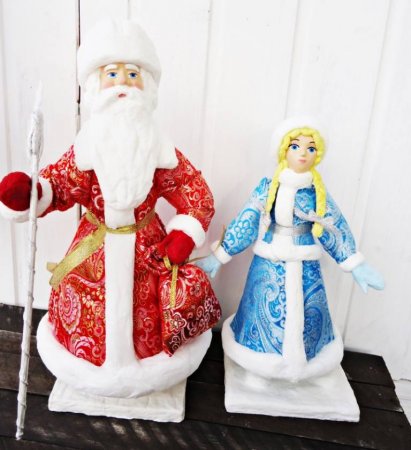 Дед Мороз и Снегурочка - ватные фигуры под ёлку