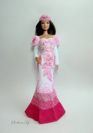 Вязаное платье для Барби